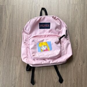 Jansport Light Pink Kids Backpack with Sailor Moon Usagi Tsukino Cartoon Design